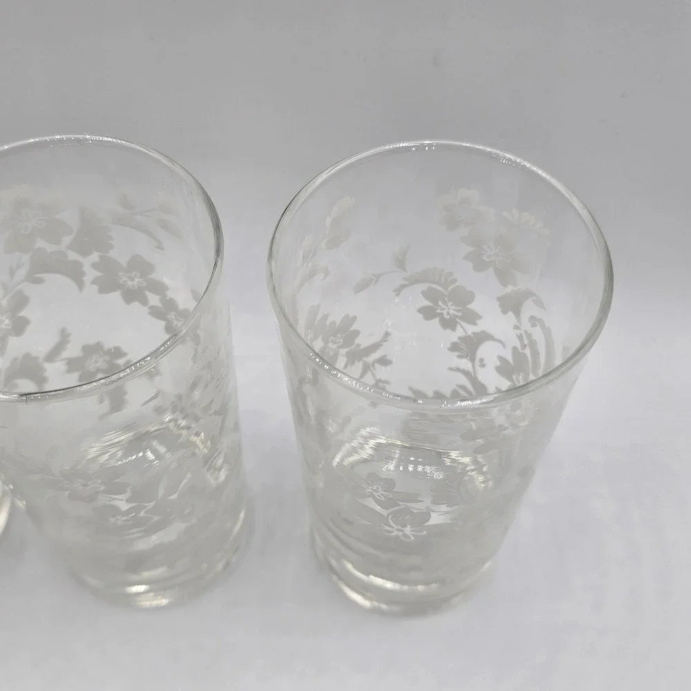 Lot‎ Of 3 Libby White Flower Design Drinking Glasses Tumbler Set